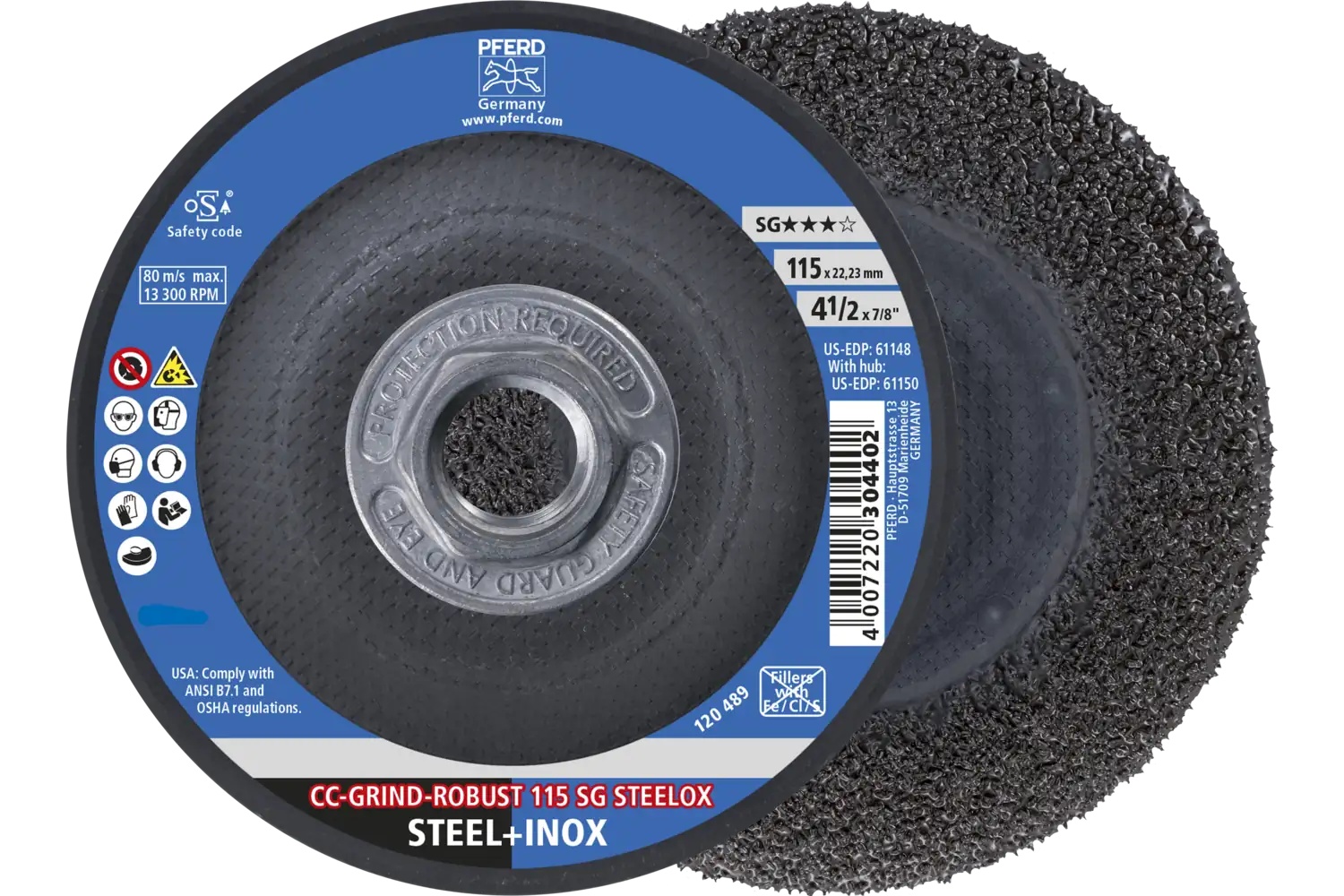 Picture of Pferd Grinding disc, CC-Grind®-Robust, 4-1/2" x 5/8-11, SG Steelox, Ceramic